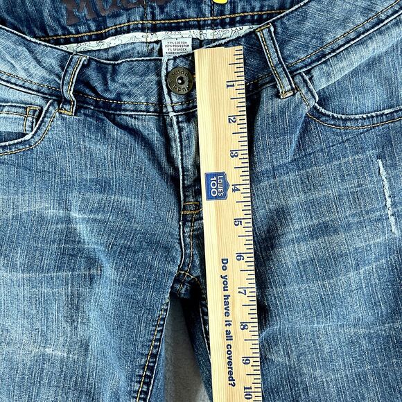 Mudd Women Jeans Blue Tag Size 1 (28x20) Low Rise Capri Medium Wash Stretch - Picture 10 of 15